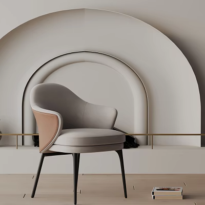 Modern Upholstered Dining Chair With Light Gray And Brown Accents In Arched White Wall Interior 3d model