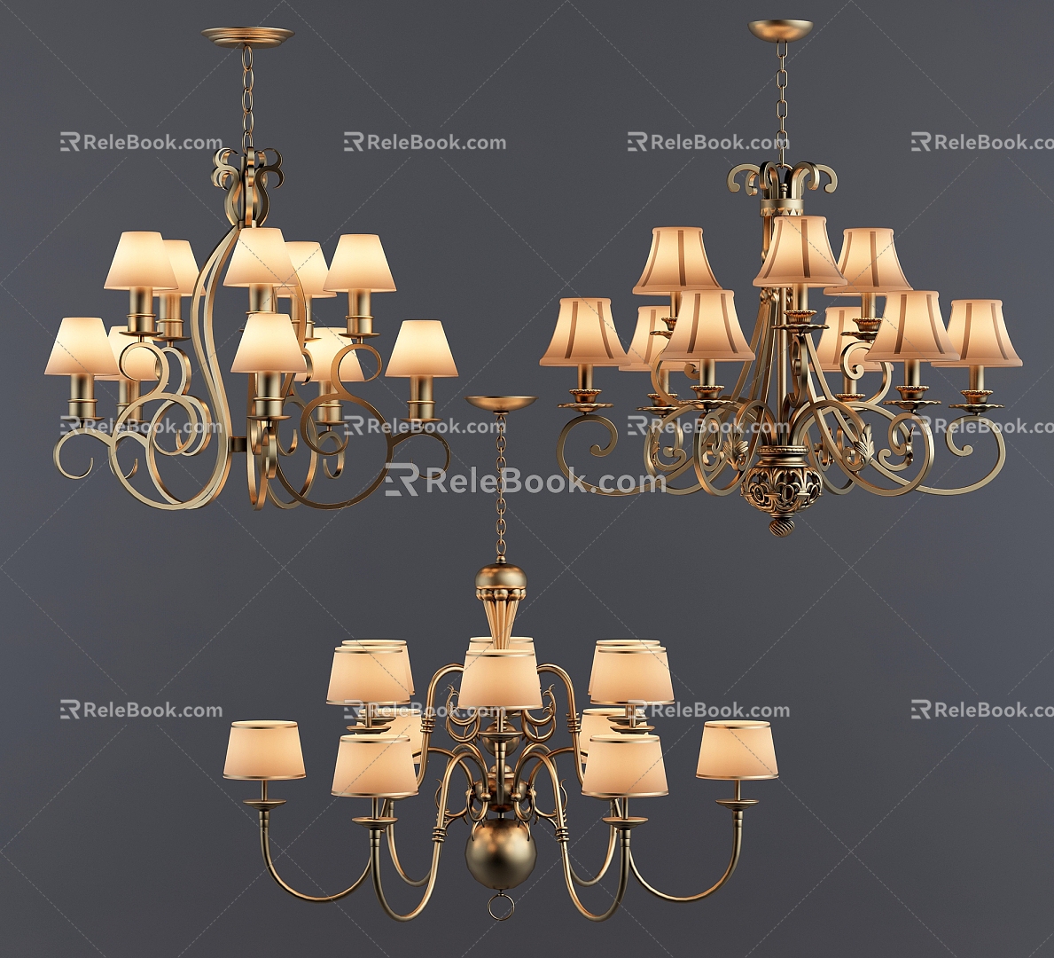 Simple European-style chandelier lamp combination 3d model