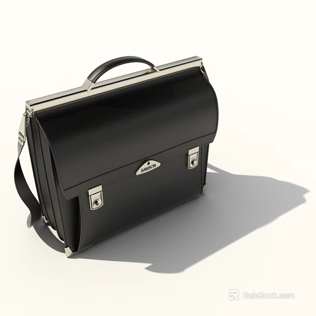Black Leather Briefcase With Top Handle Metal Clasps And Shoulder Strap 3d model 