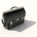 Black Leather Briefcase With Top Handle Metal Clasps And Shoulder Strap