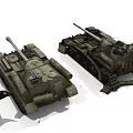 Two Vintage Military Tanks With Green Camouflage And Armored Vehicle Design