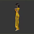 Game And Movie Character In Yellow Traditional Costume With Red Trimmed Sari And Outstretched Arms