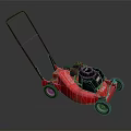 Red Push Type Lawn Mower With Black Handle And Engine For Garden Care 3d model