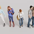 Group of People in Casual Clothing with Various Hairstyles and Standing Poses