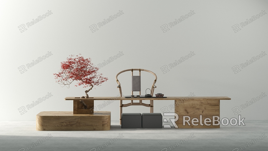 Tea Table and Chair Combination Tea Table and Tea Set Combination Plant Potted Plant model