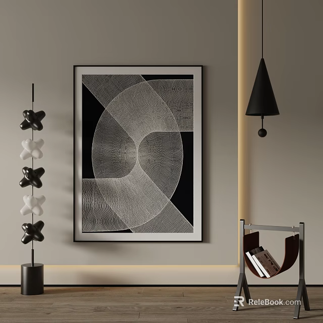 Abstract Art Painting In Modern Interior With Decorations 3d model