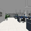 Modern Public Office Space With Cubicles Computers Green Plants And Framed 3d model