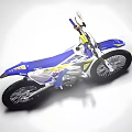 Blue And White Sporty Dirt Bike With Modern Off Road Design Features