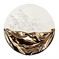Round Wall Decor With White Textured Surface And Gold Pleated Metallic Accent