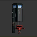 Black Urban Telephone Booth With Blue Bell Sign On Top And Red Fire Hydrant