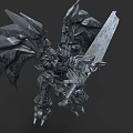 Mechanical Creature Character With Giant Sword And Metallic Wings In Sci-Fi Fantasy Design