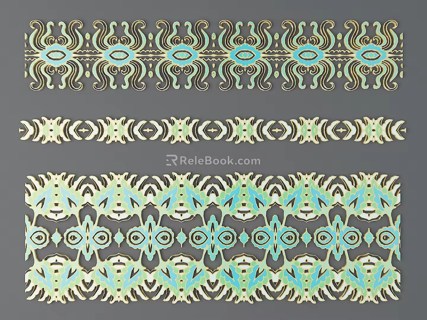 Chinese Color Ethnic Carving Traditional Pattern Algae Well Carved Pattern Carved Pattern Ethnic Pattern 3d model