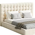 Double Bed Design With Tufted Upholstered Headboard Neutral Tones Decorative Pillows And Blanket