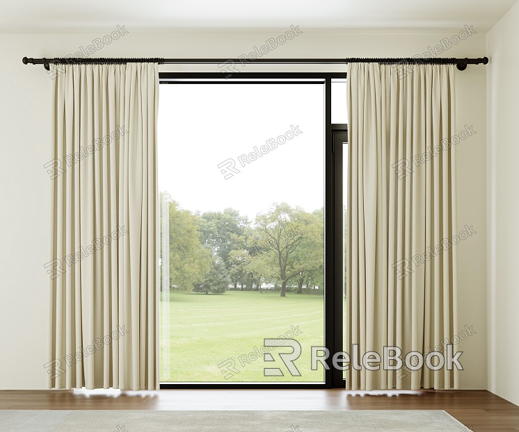 Cream Curtain Roman Rod Curtain Blackout Curtain Flannel Curtain Fabric Curtain model