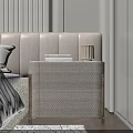 Elegant Modern Bedroom Nightstand With Woven Design Metal Legs Table Lamp And Books