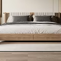 Minimalist Japanese Bedroom Interior With Wooden Bed Nightstand And Decorative Painting