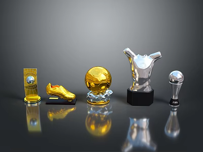 Football Sports Trophies Collection With Golden Soccer Ball Football Boot And Silver Award 3d model