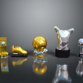 Football Sports Trophies Collection With Golden Soccer Ball Football Boot And Silver Award