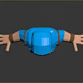 Stylized 3D Man in Blue Outfit with Blue Hat and Yellow Belt Standing Arms Outstretched