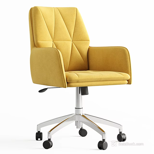 Yellow Velvet Office Chair With High Back Diamond Stitching And Metal Base Wheels 3d model 