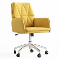 Yellow Velvet Office Chair With High Back Diamond Stitching And Metal Base Wheels