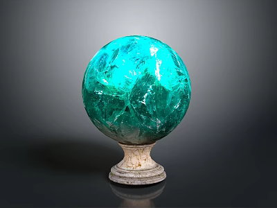 Turquoise Decorative Crystal Sphere With Intricate Texture On Stone Base 3d model