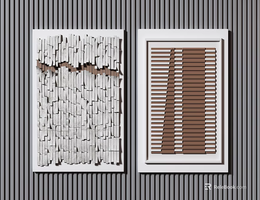 White Framed Modern Wall Decor With Irregular Texture And Striped Pattern 3d model