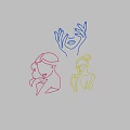 Vibrant Neon Line Art Featuring Female Silhouettes in Pink Yellow Blue on Black Background