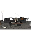 Mid-ancient style sofa coffee table combination multi-person sofa leisure sofa floor lamp 3d model