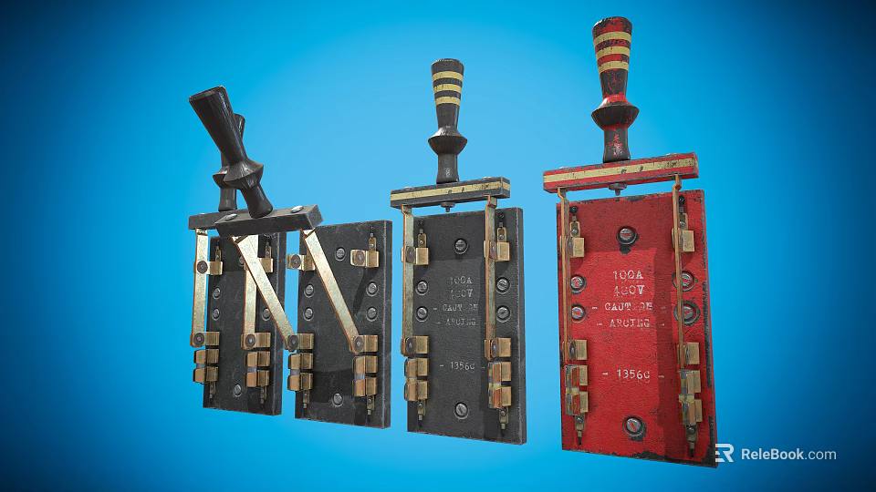 Vintage Electrical Switches With Metal Parts And 1924 15A 250V Labels 3d model 