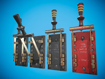 Vintage Electrical Switches With Metal Parts And 1924 15A 250V Labels 3d model