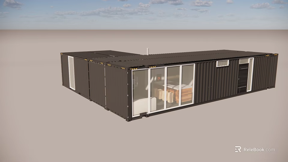 Modern Container Building With Multiple Units And Large Glass Windows Design 3d model