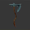 Fantasy Battle Axe With Spiked Blue Blade And Orange Curved Handle