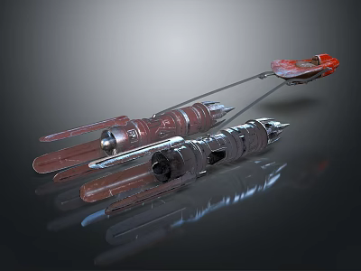 Shiny Futuristic Metallic Spaceship Models With Red Accents And Detailed Design 3d model