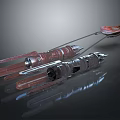 Shiny Futuristic Metallic Spaceship Models With Red Accents And Detailed Design