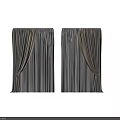 Pair Of Beige And White Pleated Curtains With Tiebacks For Interior Decor