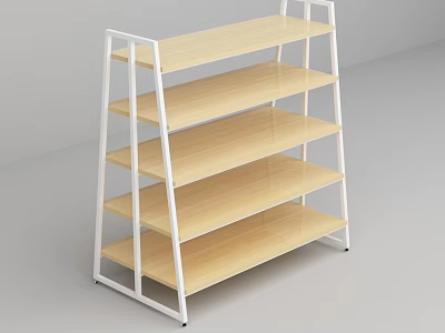 Modern Wooden Shelf with White Frame and Multiple Storage Tiers 3d model