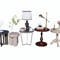Stylish Side Tables With Table Lamps Green Plants And Decorative Items 3d model