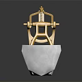 Dental Model With White Teeth Pink Gums And Gold Metal Frame On White Base