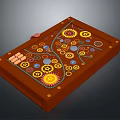 Wooden Decorative Tray With Colorful Gears Circular Patterns And Square Blocks
