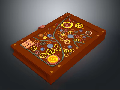 Wooden Decorative Tray With Colorful Gears Circular Patterns And Square Blocks 3d model