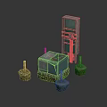 Green Industrial Control Cabinet With Concrete Bases And Metal Components