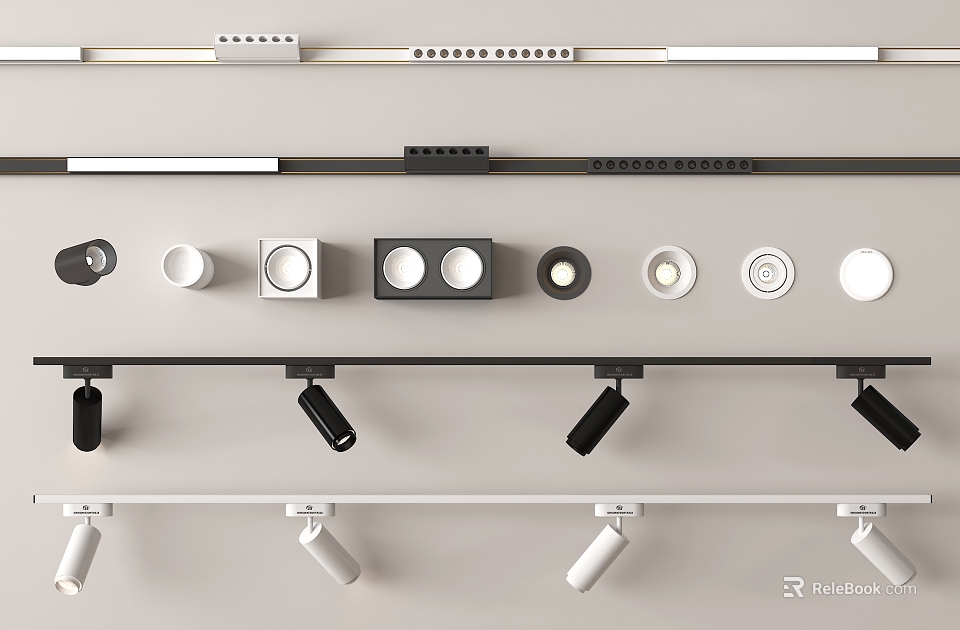 Modern Downlights And Spotlights With Track Mounting Various Styles For Home Lighting Design 3d model 