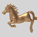 Golden Running Horse Sculpture with Dynamic Posture and Artistic Details