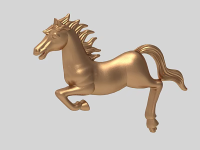 Golden Running Horse Sculpture with Dynamic Posture and Artistic Details 3d model