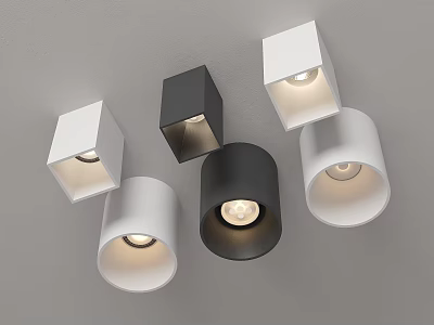 Modern Ceiling Mounted Downlights and Spotlights in Black White Illuminated Contemporary Design 3d model