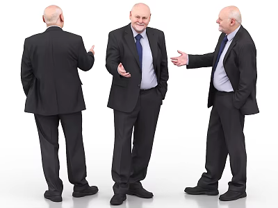 Professional Businessman In Formal Suit Showing Three Different Standing Gestures And Poses 3d model