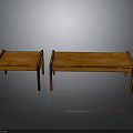 Pair of Brown Solid Wood Benches With Simple Design And Rectangular Tops 3d model
