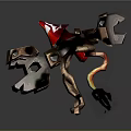 Mechanical Construct With Red Component Mechanical Claws Wooden Legs And Flame Effect
