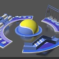 Colorful Children Playground Structure With Yellow Blue Sphere Curved Platforms Slide Swing